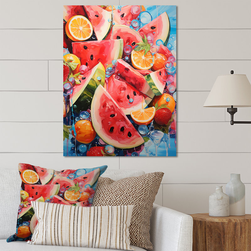 Rêve de pastèque rose rouge pastel - fruits, art mural en métal, H 20 po x l 12 po x P 1 po