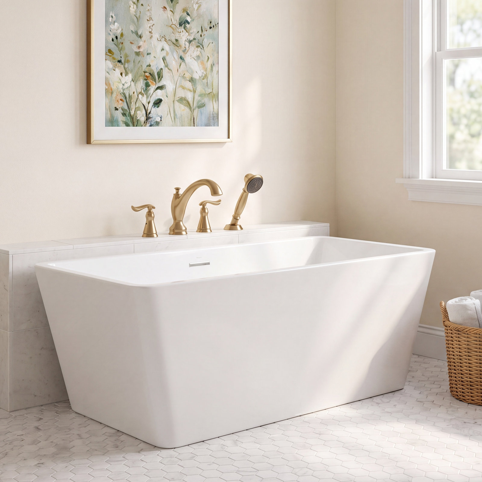 Linden™ Deck Roman Tub Faucet with Handshower, Brilliance Champagne Bronze