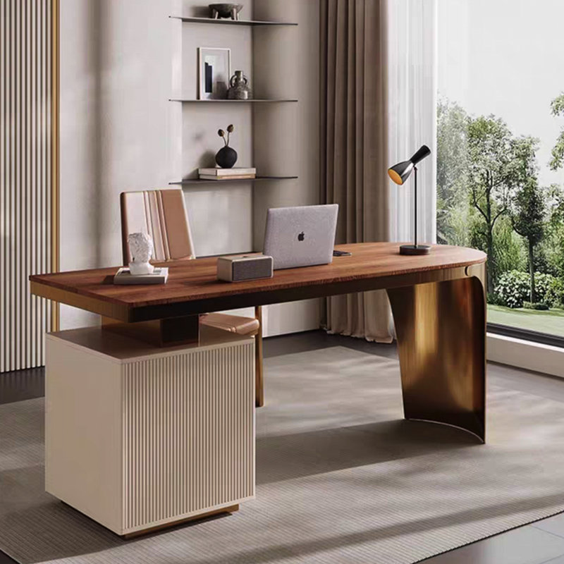 Bureau rectangulaire en bois manufacturé avec 2 tiroirs, H 29,53 po x l 70,87 po x P 27,56 po, Doré