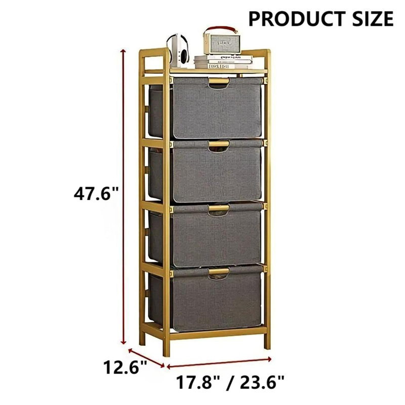 4 Fabric Drawer Bins Bamboo Storage Shelf with Removable Hamper Bags
