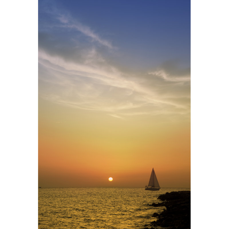 Fantastic Sunset And Sailing Boat - Wrapped Canvas Print, 76cm H x 51cm W x 3.8cm D