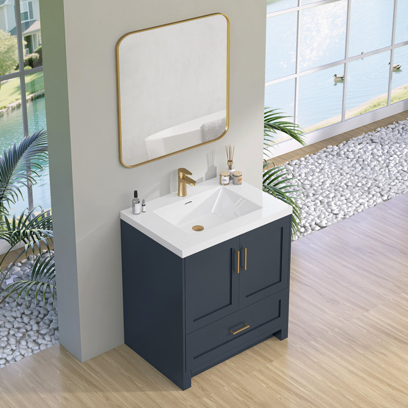 Comptoir de meuble-lavabo à surface solide de 30 pouces avec lavabo intégré, comptoir sans soudure blanc brillant, imperméable et facile à installer