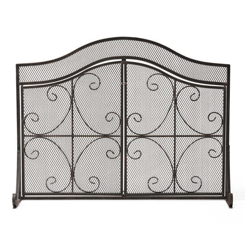 Accessoire de foyer moderne, fer, portes à charnières, H 31,01 po x l 43,25 po, pare-étincelles au fini noir, fer à mailles fines, 2 portes d'accès
