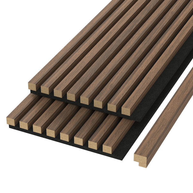 Panneaux muraux à lattes de 104,375 po x l 11,25 po avec embout - traitement mural moderne en bois insonorisant