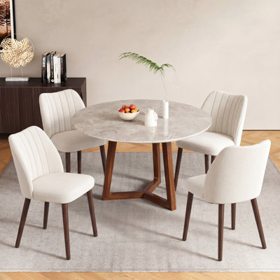 Modern Upholstered Dining Side Chair with Wooden Legs 