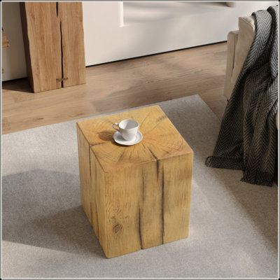  Square Column Wood-Look MGO End Table, All Weather Indoor Outdoor Accent Side Table, Mix & Match Tierable Distressed Finish Sofa Side Furniture
