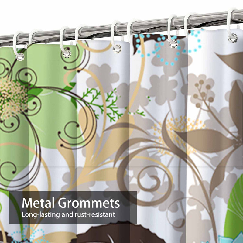 Rideau de douche à motif floral avec 12 crochets, L 72 po x l 78 po