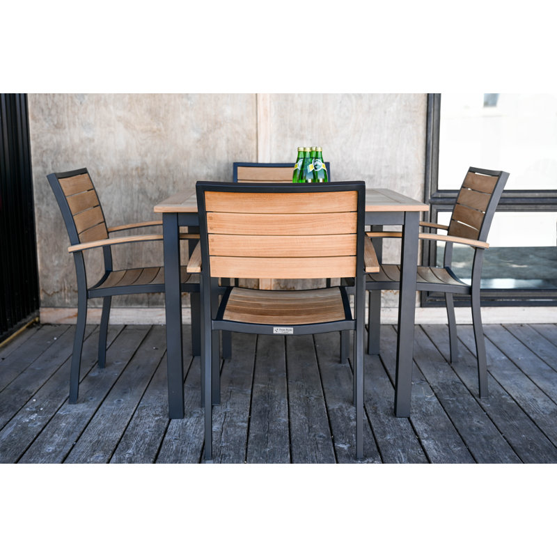 SoHo 36" Square Teak Aluminum Outdoor Dining Table, Black