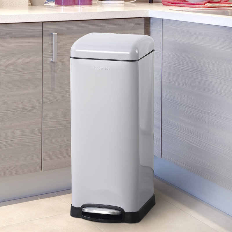 Betty Retro Steel Step On Trash Can, 8 Gallons, Fog Gray