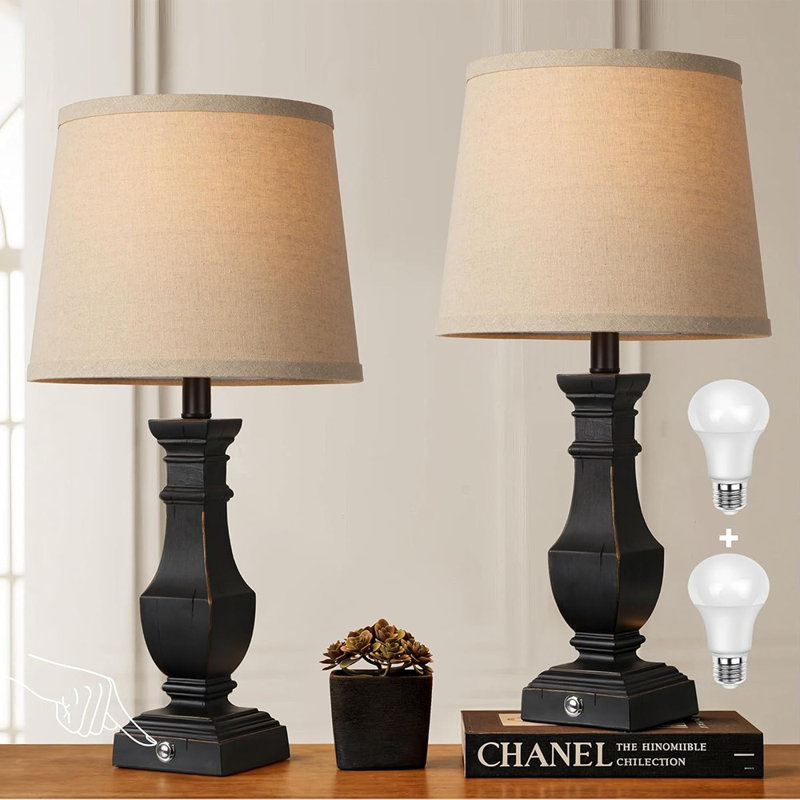 Ensemble de 2 lampes de table rustiques de style campagnard pour chambre à coucher, lampes de chevet pour tables de bout, lampes tactiles pour table de chevet, ampoules de 9 W incluses, 22 po, noir