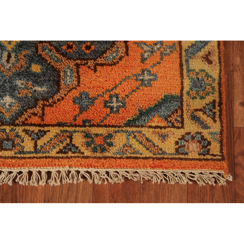 Tapis orange orange en laine Kazak 3 x 10