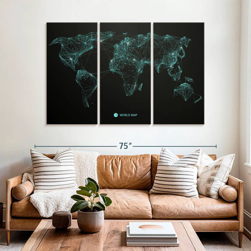 Aliaz Network Connection World Map, 42" H x 65" W