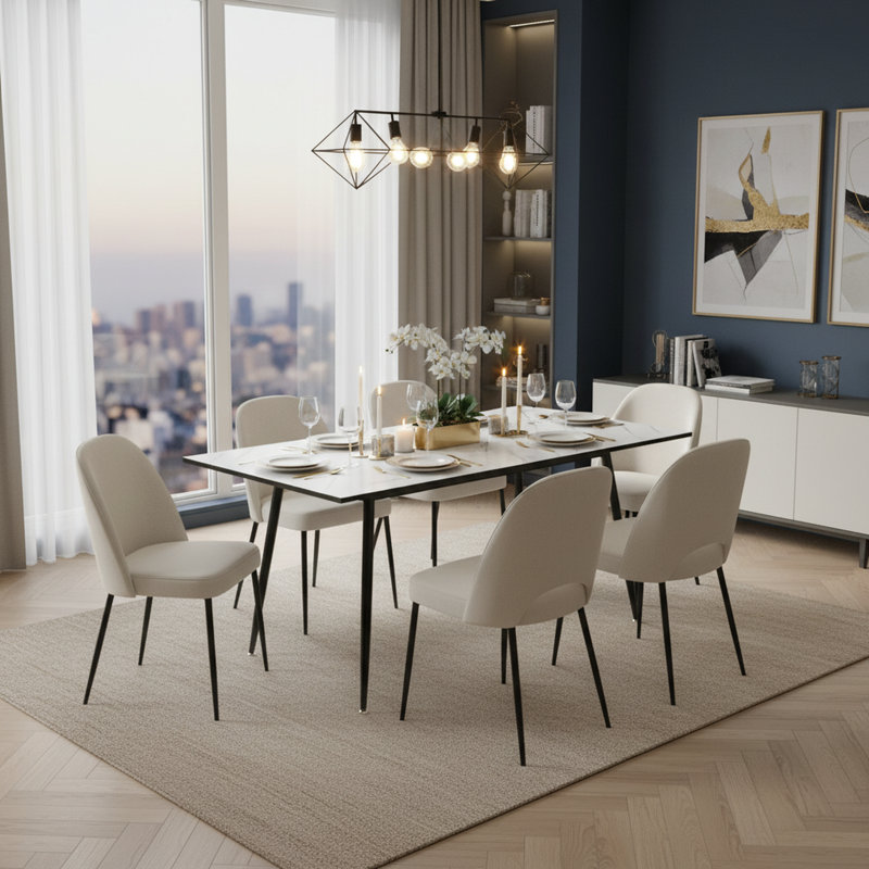 Extendable Metal Base Dining Table, White