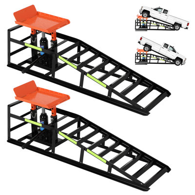 2-Pack Low-Profile Hydraulic Car Ramps, 11,000 Lbs Capacity, 9.8"-16.2" Lift Height for Home Garage, Black+Orange