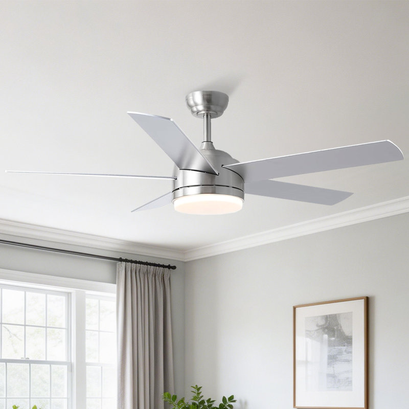 Ventilateur de plafond moderne à 5 pales de 46 po avec lumières et télécommande, Nickel