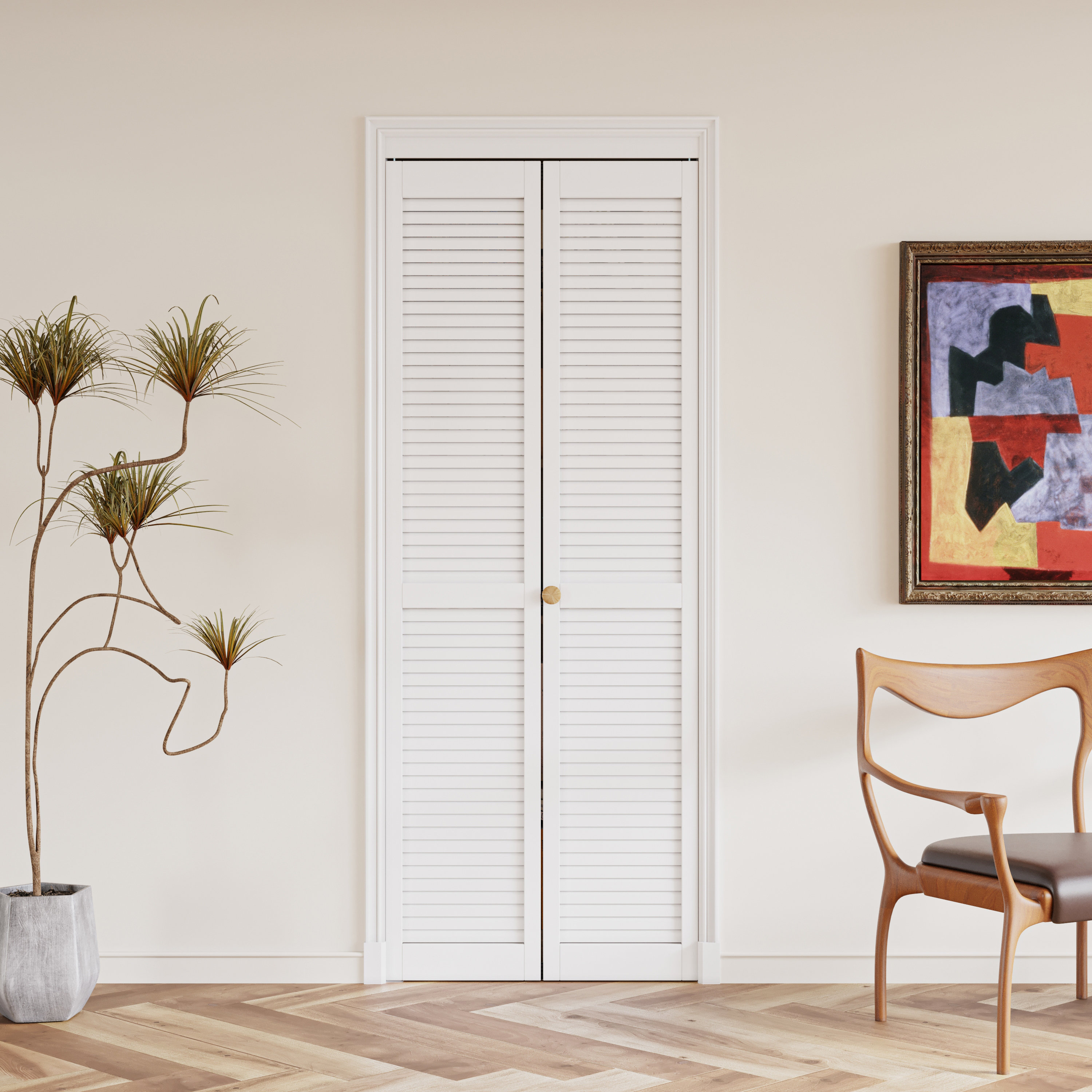 Kimberly Bay 28 in. x 80 in. Plantation Louvered Solid Core White Wood Interior Closet Bi-Fold Door