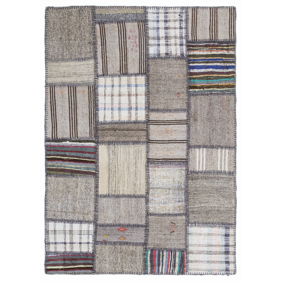 Teselya Beige Striped Wool Handmade Area Rug