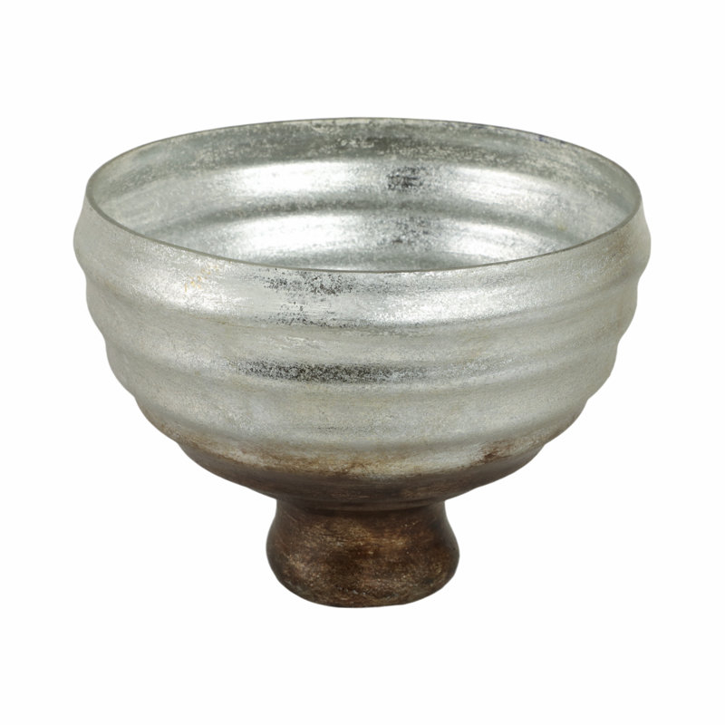 Handmade Glass Decorative Bowl, 9" H x 12" W x 12" D, Champagne Silver