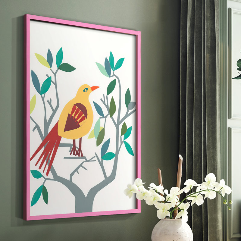 «Whitty Bird III», reproduction encadrée - bois massif, Rose, H 10 po x l 8 po
