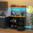 Farmhouse Bakers Rack with Power Outlet and LED Light, Microwave Stand Coffee Bar Cabinet on Wheels-1862852905
