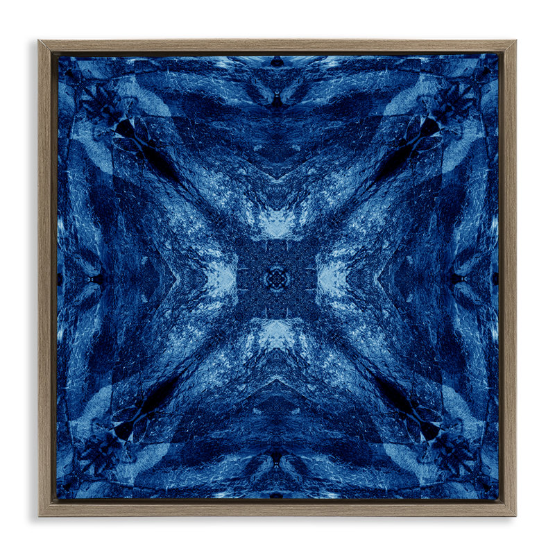 Cadre flottant à motif miroir bleu par El Perkin, Cadre flottant orme Montalcino, H 18 po x l 18 po