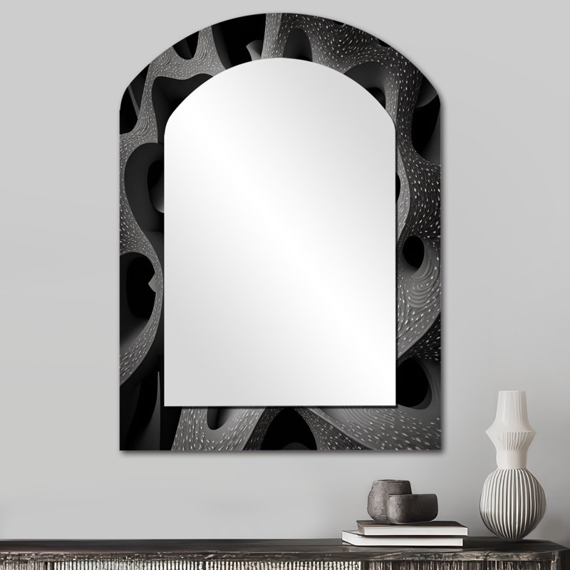 «Through The Rabbit Hole Black White Maze III», miroir mural à arche géométrique, miroir décoratif asymétrique noir, impression sur métal