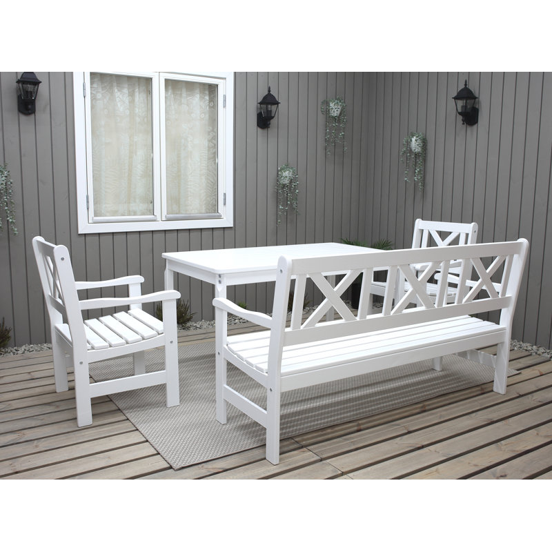 Ardilla 5 - Person Wood Patio Dining Set with Rectangular Table, White