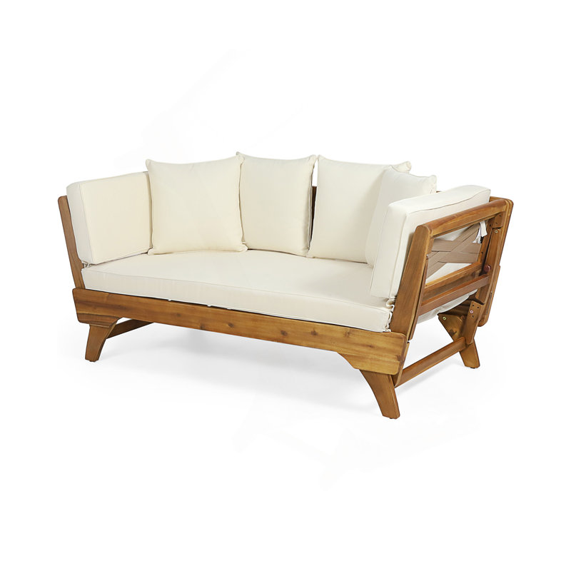 Lit de jour convertible d'extérieur moderne en bois d'acacia pour terrasse avec coussins, accoudoirs réglables pour le bord de la piscine, véranda