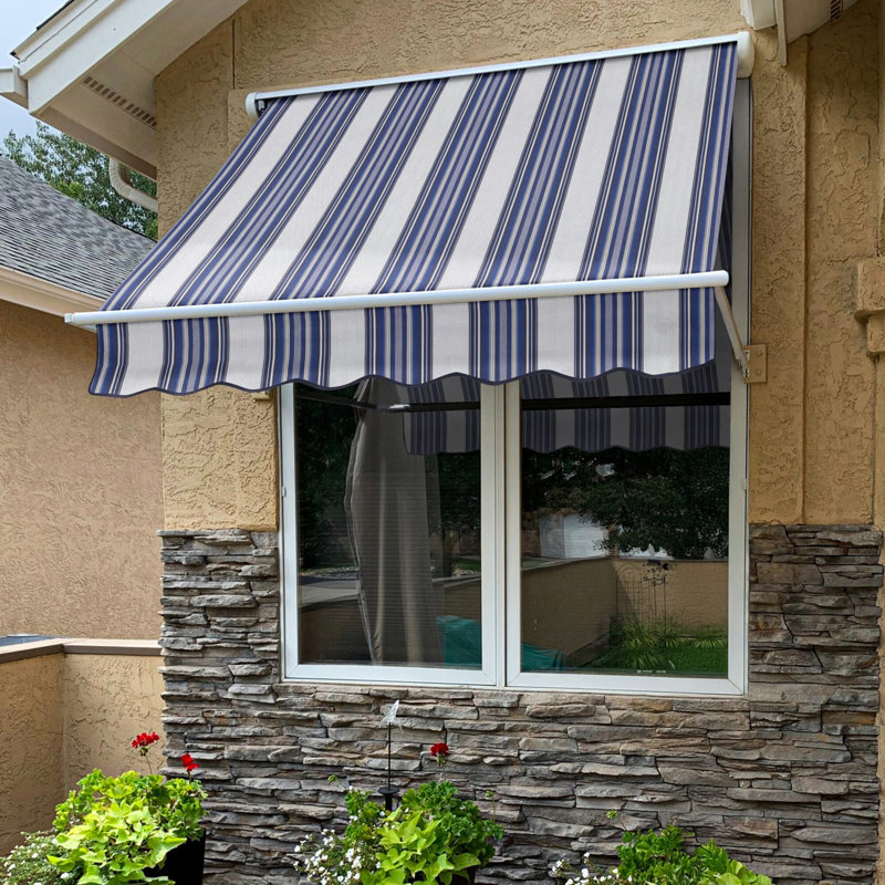 Awntech Mesa Window Retractable Awning, 24" H x 64" W x 24" D, Navy/Gray/White Multi