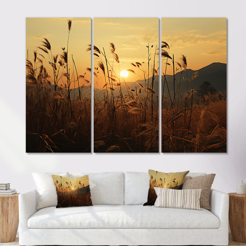 Field With Sunset - Ensemble de décorations murales paysage, Toile tendue, H 40 po x l 60 po x P 1 po