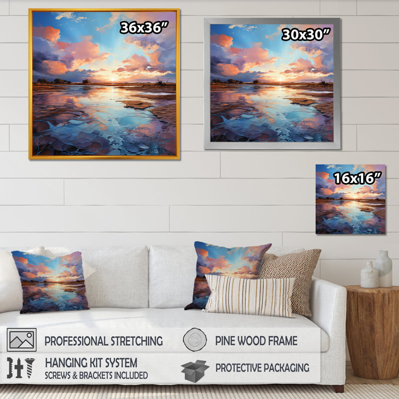 «Charmant Dessert Sky At Sunset II», reproduction d'art sur toile, H 36 po x l 36 po x P 1,5 po, Cadre flottant blanc