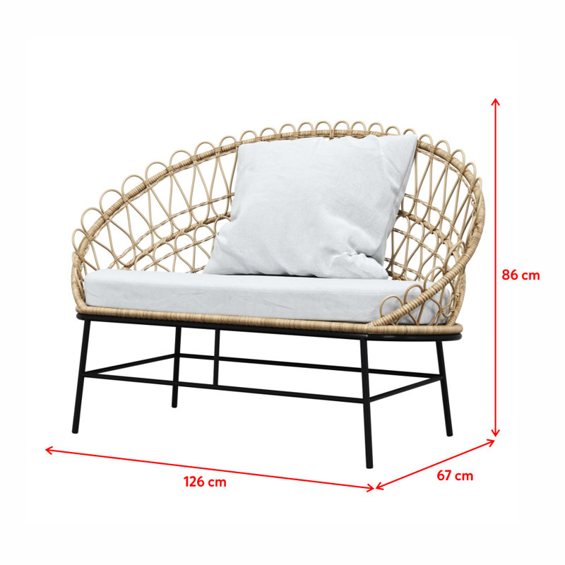 Elsah 126 cm W Wicker Patio Sofa with Cushions