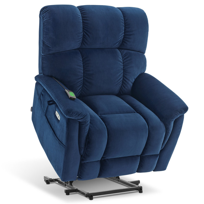 Large-Wide Power Recliner Lift Chair with Massage and Dual Heating, Infinite Position, Fabric, Blue Fabric
