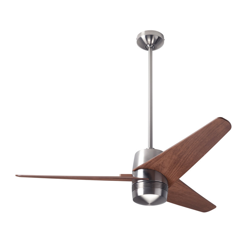 Velo Downrod Ceiling Fan, Bright Nickel, Wall/Remote Combo Controls, Mahogany