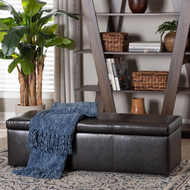 Chanett Faux Leather Ottoman, Dark Brown Faux Leather