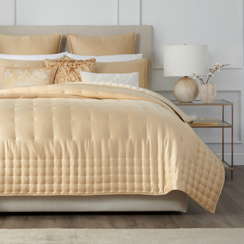 Donna Karan Hammered Silk Full/Queen Quilt Gold, King Quilt, Gold