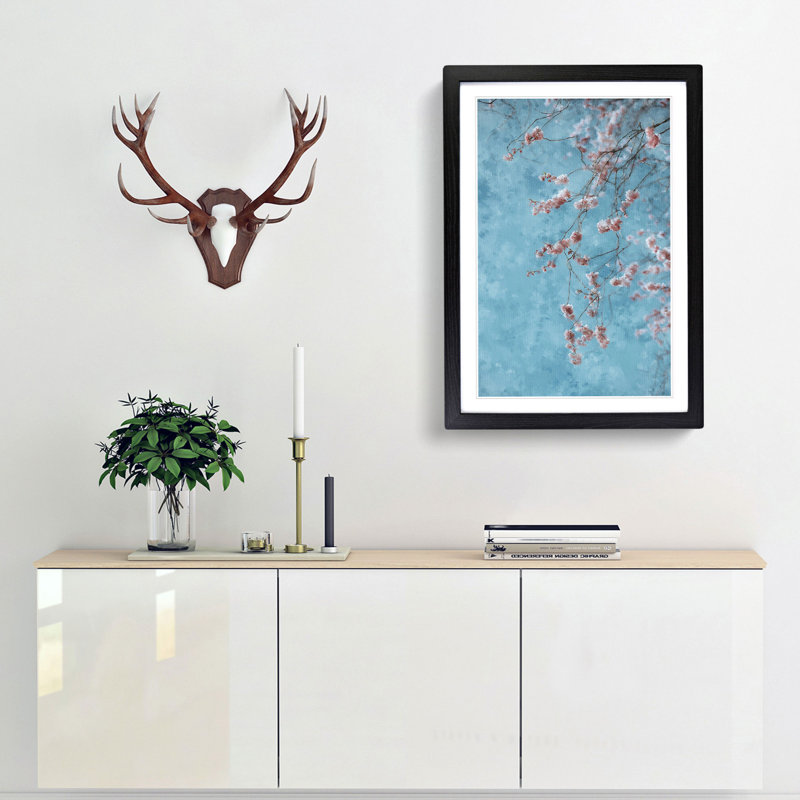 Beautiful Pink Cherry Blossom - Picture Frame Graphic Art Print, 87cm H x 62cm W x 2cm D, Black Framed