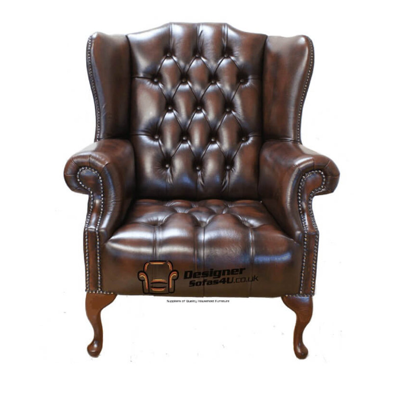 88Cm Wide Tufted Wingback Chair, Antique Brown