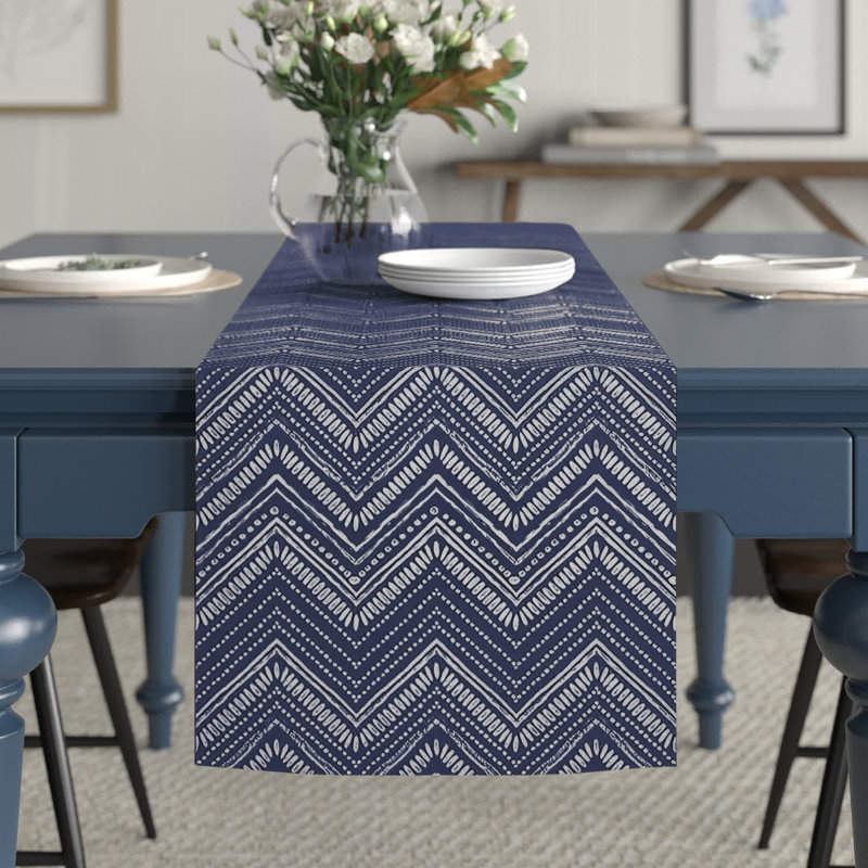 Chemin de table Westrick, 72 po x 16 po, Marine, Minton Buffalo Check