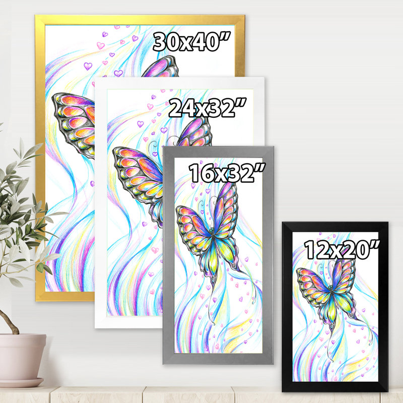 Iridiscent Butterfly - peinture sur toile, Toile encadrée dorée, H 32 po x l 16 po x P 1,5 po