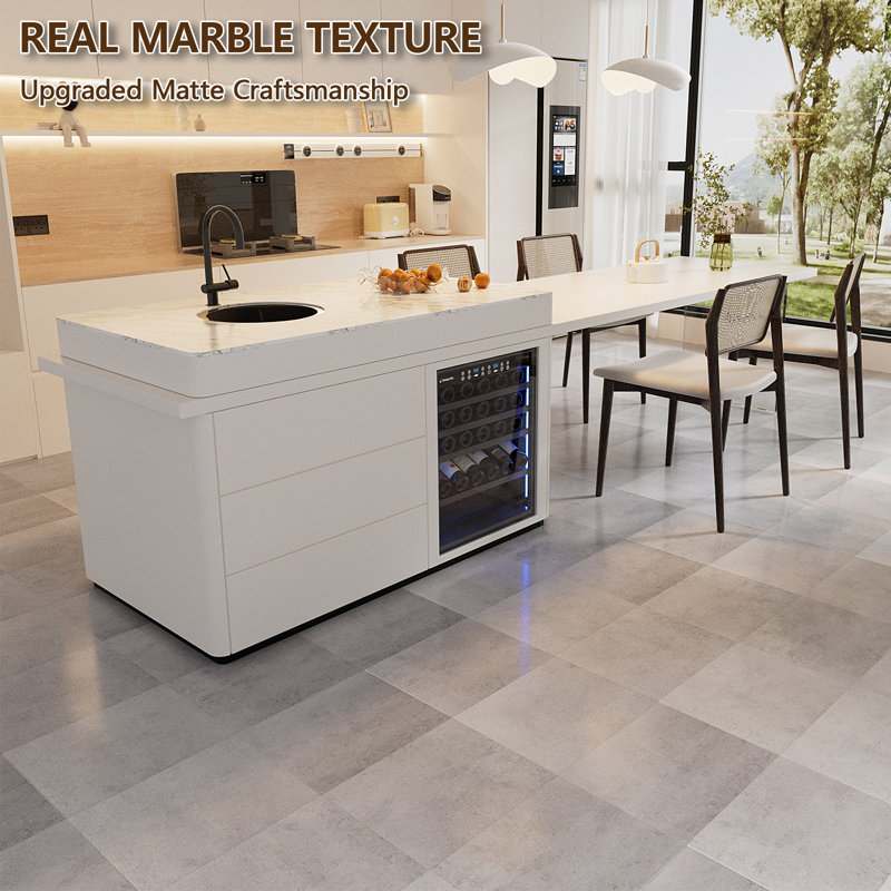 FLYFISH 12" x 12" Peel and Stick Floor Tiles, 1.2 mm Thick Vinyl Flooring, 30 Tiles, Light Slate Marble