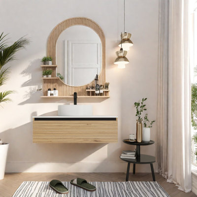 Space-saving Wall-mounted Vanities With Storage, Light Coffee Wood Finish