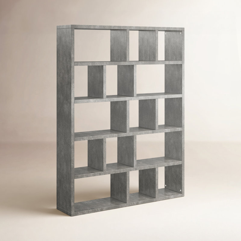 Bibliothèque en bois manufacturé Stetson, Gris béton, (Cinq tablettes) H 78 po x l 59 po x P 13 po
