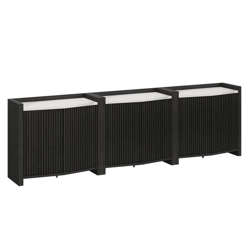 Buffet 35 po avec rangement, ensemble de 3, ébène