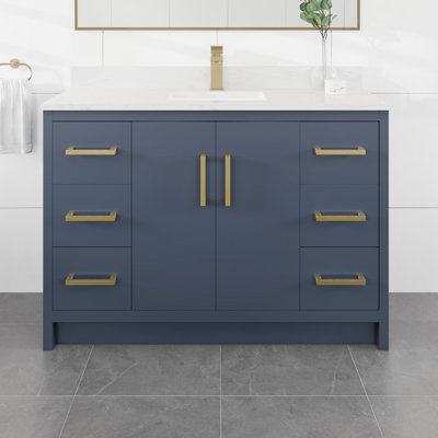 Meuble-lavabo l 48 po x P 18 po Ilsa avec comptoir en quartz de Carrare blanc et lavabo en porcelaine encastré