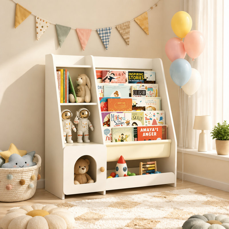 Organisateur de rangement pour enfants et bibliothèque en bois pour enfants, étagère à livres à 4 niveaux pour chambre d'enfant et salle de jeux