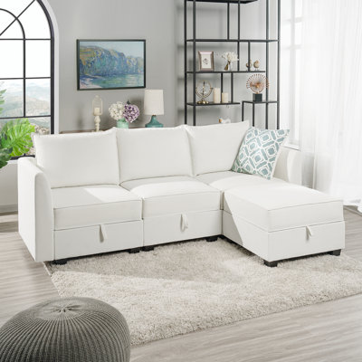 Maeoma Modern Reversible Linen Sectional Sofa Couch with Ottoman, L-Shaped Modular Convertible Sofa -  Ebern Designs, B44C75D98A3B4B11A5D1E16BB23D5E41