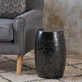 Modern Lace Cut Iron Accent Table With Barrel Structure And Durable Metal Frame