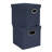 Collapsible Cotton Blend Cube Storage Box with Lid and Metal Grommet Handle, Set of 2, Denim-302564185