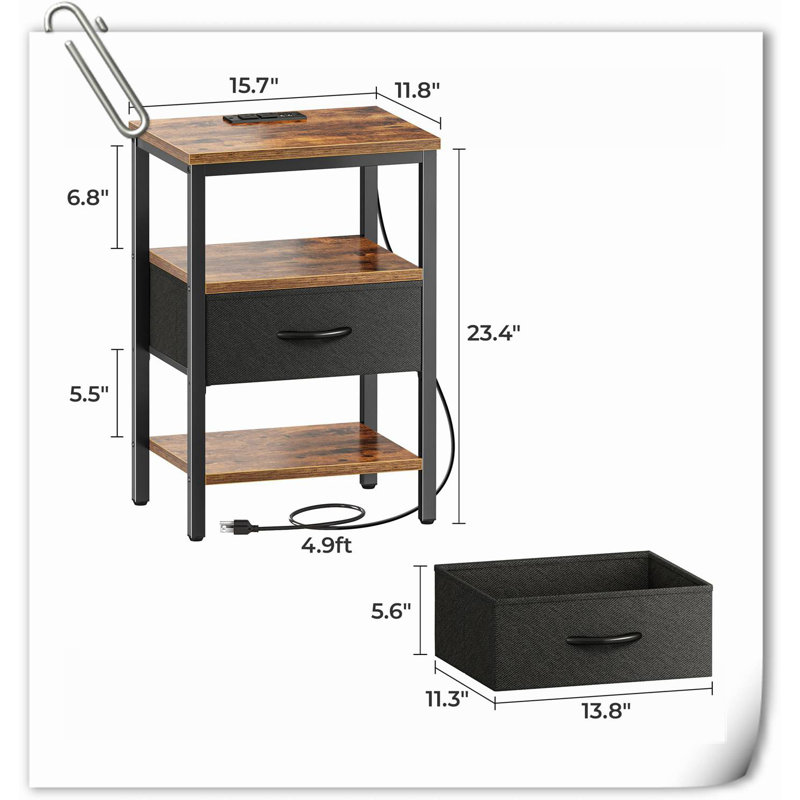 Bernedette 15.7'' W Metal Nightstand, Light Brown